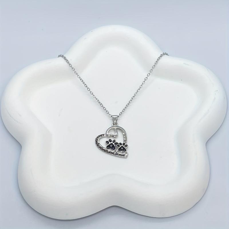 Dog Lover Paw Print Heart Pendant Necklace Pet Memorial Accessory Gift