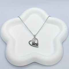 Dog Lover Paw Print Heart Pendant Necklace Pet Memorial Accessory Gift