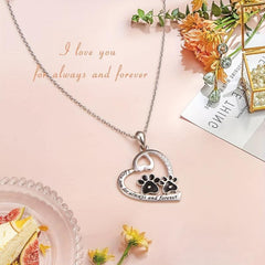 Dog Lover Paw Print Heart Pendant Necklace Pet Memorial Accessory Gift