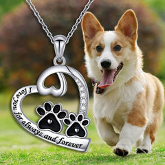 Dog Lover Paw Print Heart Pendant Necklace Pet Memorial Accessory Gift