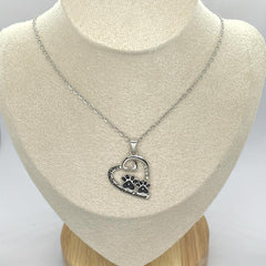 Dog Lover Paw Print Heart Pendant Necklace Pet Memorial Accessory Gift