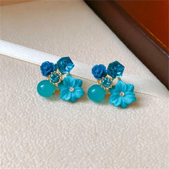 Retro Sweet Purple Crystal Flower Earrings
