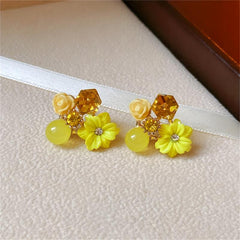 Retro Sweet Purple Crystal Flower Earrings