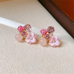 Retro Sweet Purple Crystal Flower Earrings