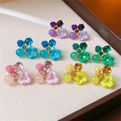 Retro Sweet Purple Crystal Flower Earrings