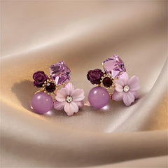 Retro Sweet Purple Crystal Flower Earrings