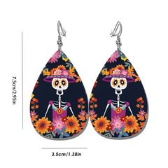 Hip Hop Party Flower Skeleton PU Leather Earrings