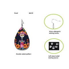 Hip Hop Party Flower Skeleton PU Leather Earrings