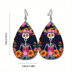 Hip Hop Party Flower Skeleton PU Leather Earrings
