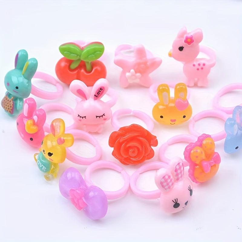 Cartoon Kids Rings - Random Style Girls Pretend Play Dress Up Rings