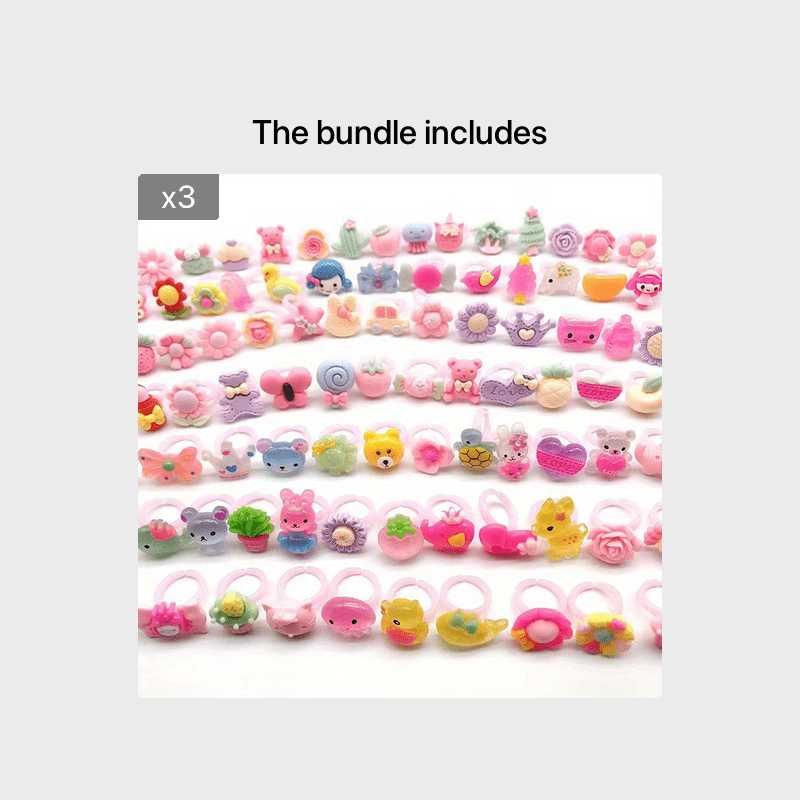 Cartoon Kids Rings - Random Style Girls Pretend Play Dress Up Rings