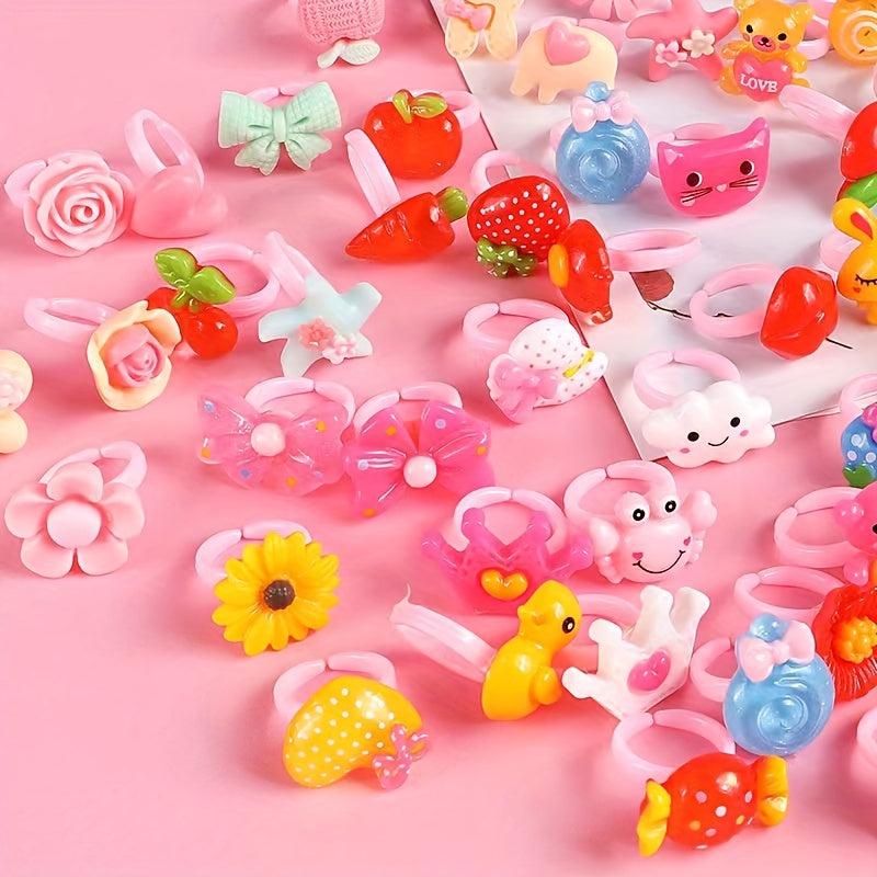 Cartoon Kids Rings - Random Style Girls Pretend Play Dress Up Rings