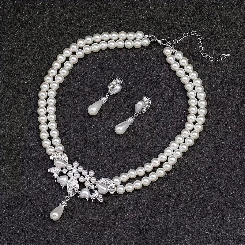 Luxury Rhinestone Necklace Earrings Set for Bride