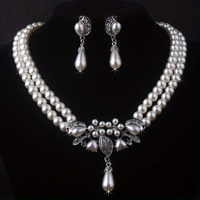 Luxury Rhinestone Necklace Earrings Set for Bride