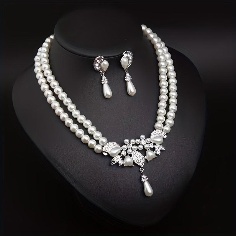 Luxury Rhinestone Necklace Earrings Set for Bride