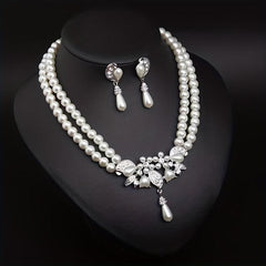 Luxury Rhinestone Necklace Earrings Set for Bride