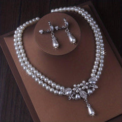 Luxury Rhinestone Necklace Earrings Set for Bride
