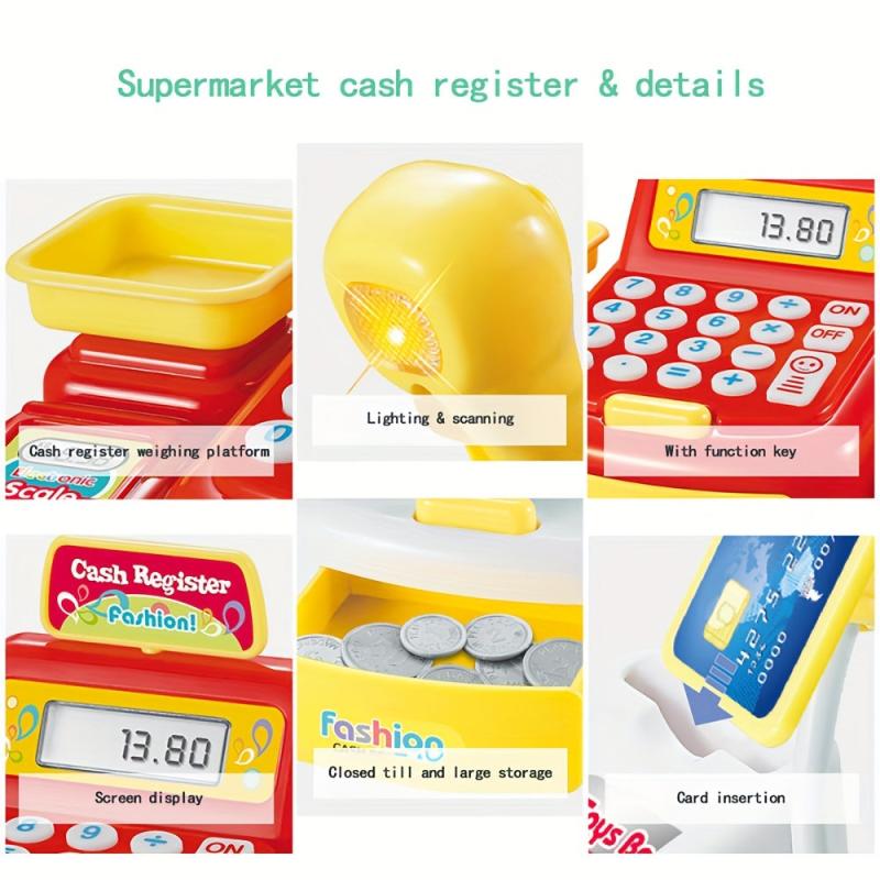 2 In 1 Cash Register Toy Set with Sound & Light, Microphone, Credit Card Scanner
