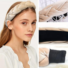 Velvet Braided Headbands for Women Beige