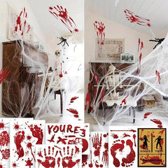 12 Sheets Halloween Bloody Window Stickers Scary Hand Foot Blood Stains
