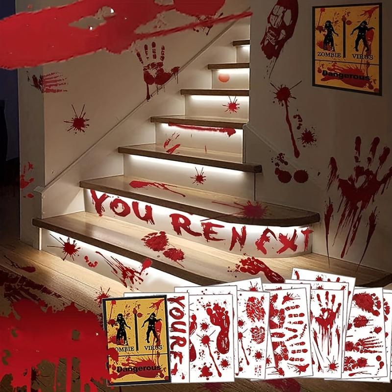 12 Sheets Halloween Bloody Window Stickers Scary Hand Foot Blood Stains