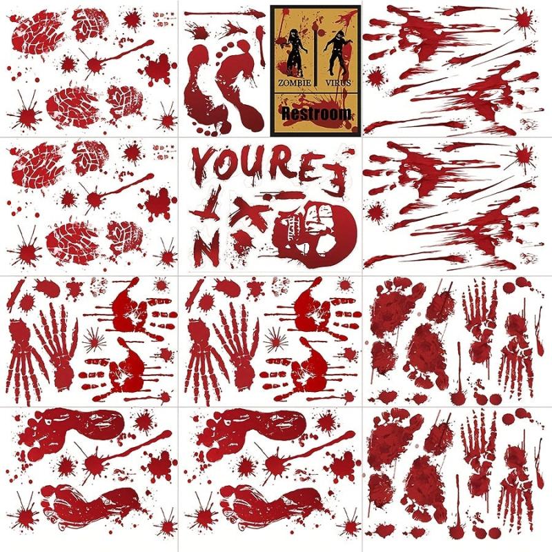 12 Sheets Halloween Bloody Window Stickers Scary Hand Foot Blood Stains