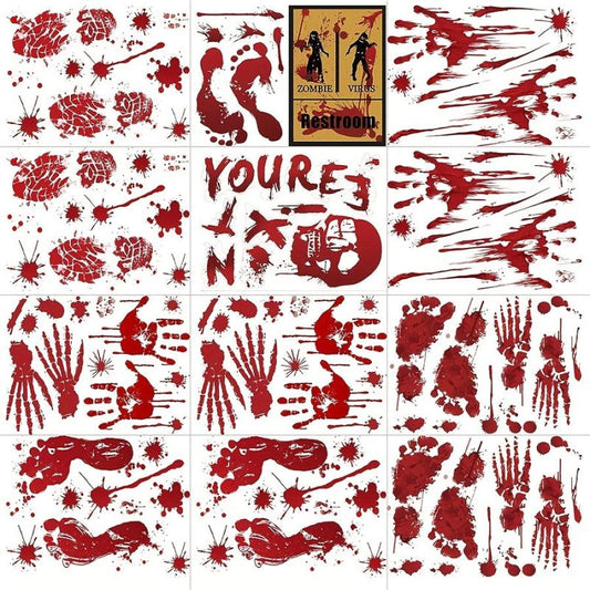 12 Sheets Halloween Bloody Window Stickers Scary Hand Foot Blood Stains