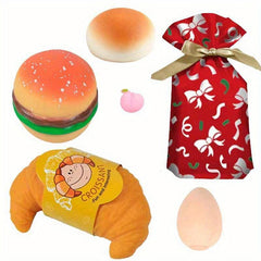 6pcs Large Soft Bun Burger Toys Set Adorable Peach Unzip Toys