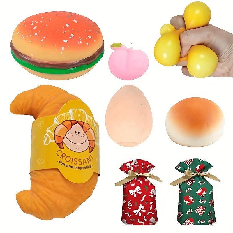 6pcs Large Soft Bun Burger Toys Set Adorable Peach Unzip Toys