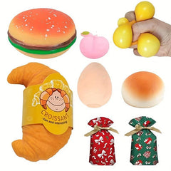 6pcs Large Soft Bun Burger Toys Set Adorable Peach Unzip Toys