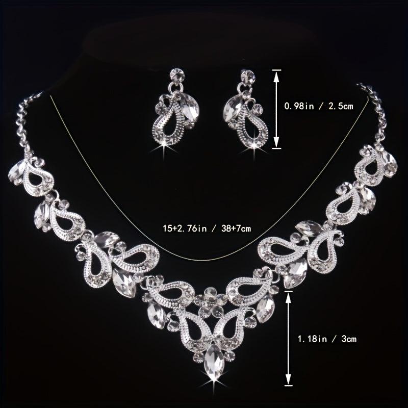 Wedding Dress Necklace Earrings Set Rhinestone Bridal Jewelry