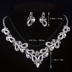 Wedding Dress Necklace Earrings Set Rhinestone Bridal Jewelry