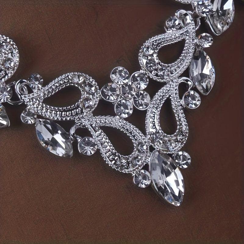 Wedding Dress Necklace Earrings Set Rhinestone Bridal Jewelry