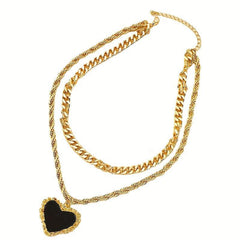 Stainless Steel Heart Necklace Hip hop Pendant Chain Gift Jewelry