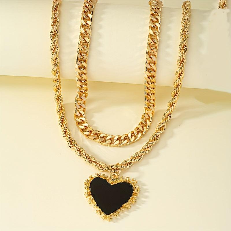 Stainless Steel Heart Necklace Hip hop Pendant Chain Gift Jewelry