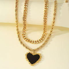 Stainless Steel Heart Necklace Hip hop Pendant Chain Gift Jewelry