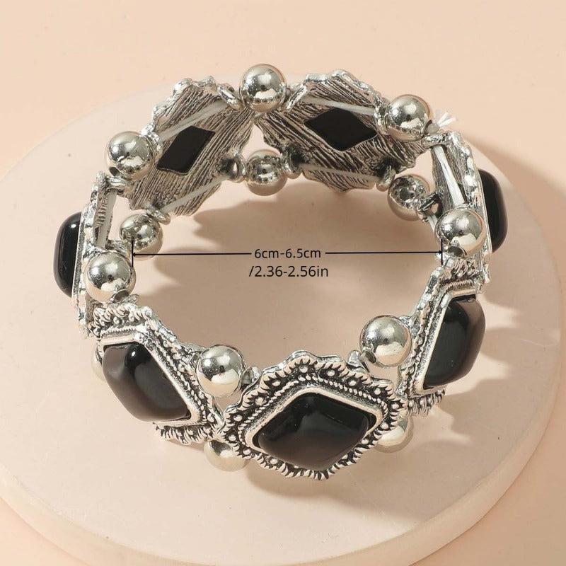 Ethnic Vintage Pine Stone Stretch Bracelet Bohemian Distressed Metal