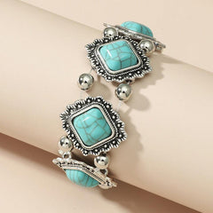 Ethnic Vintage Pine Stone Stretch Bracelet Bohemian Distressed Metal