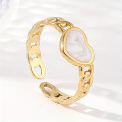 Pink Pearl Peach Heart Stainless Steel Ring