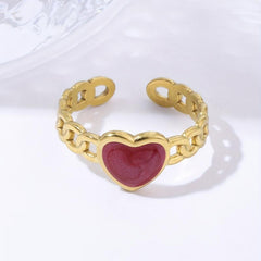 Pink Pearl Peach Heart Stainless Steel Ring
