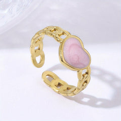 Pink Pearl Peach Heart Stainless Steel Ring