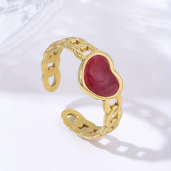 Pink Pearl Peach Heart Stainless Steel Ring