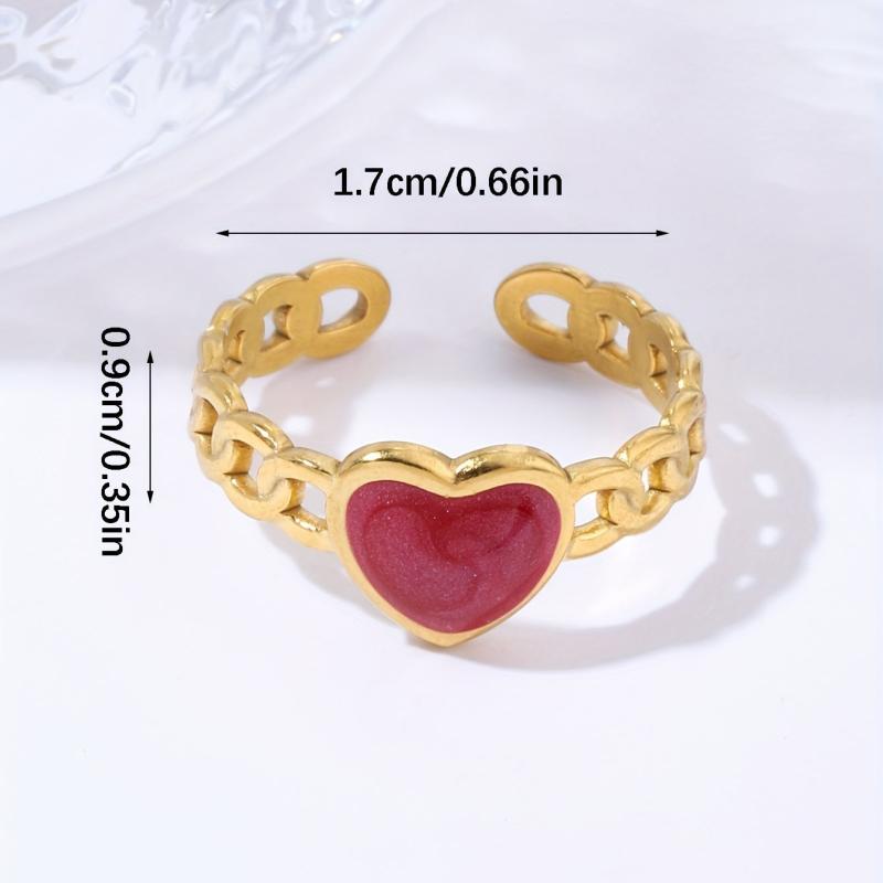 Pink Pearl Peach Heart Stainless Steel Ring