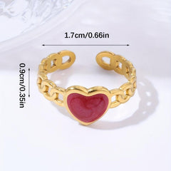 Pink Pearl Peach Heart Stainless Steel Ring