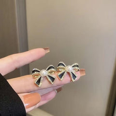 Unique Retro Bow Earrings with Pearl Studs