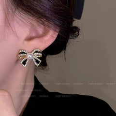 Unique Retro Bow Earrings with Pearl Studs