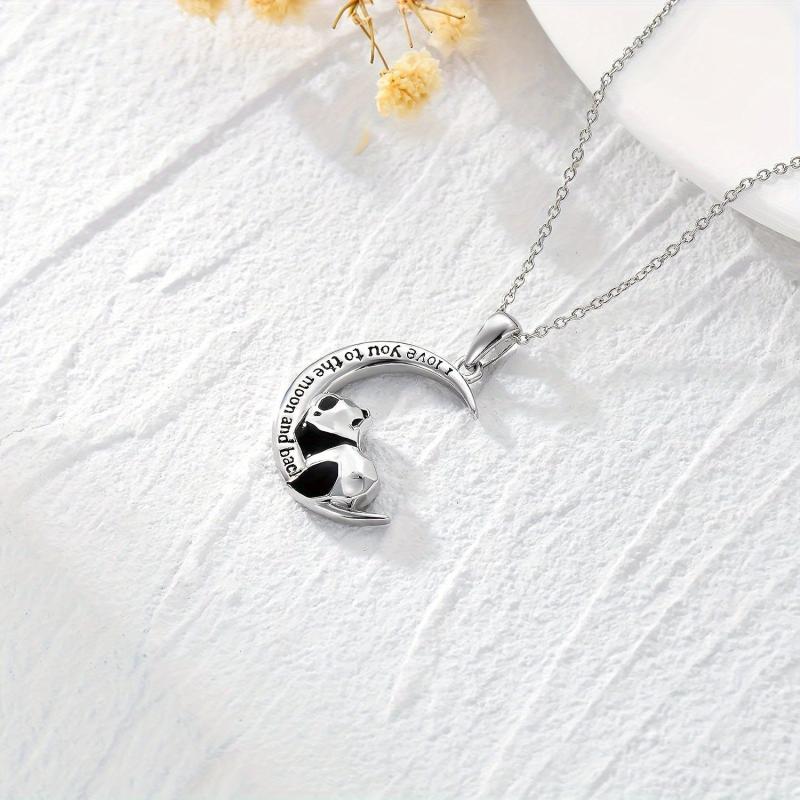 Crescent Panda Pendant Necklace Jewelry For Women Girls