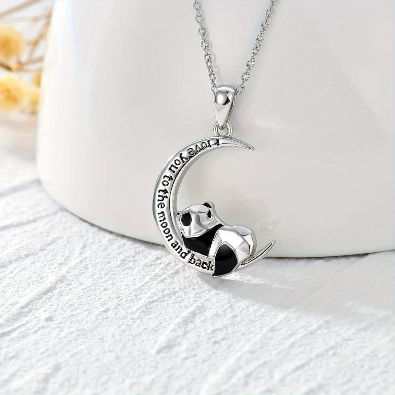 Crescent Panda Pendant Necklace Jewelry For Women Girls