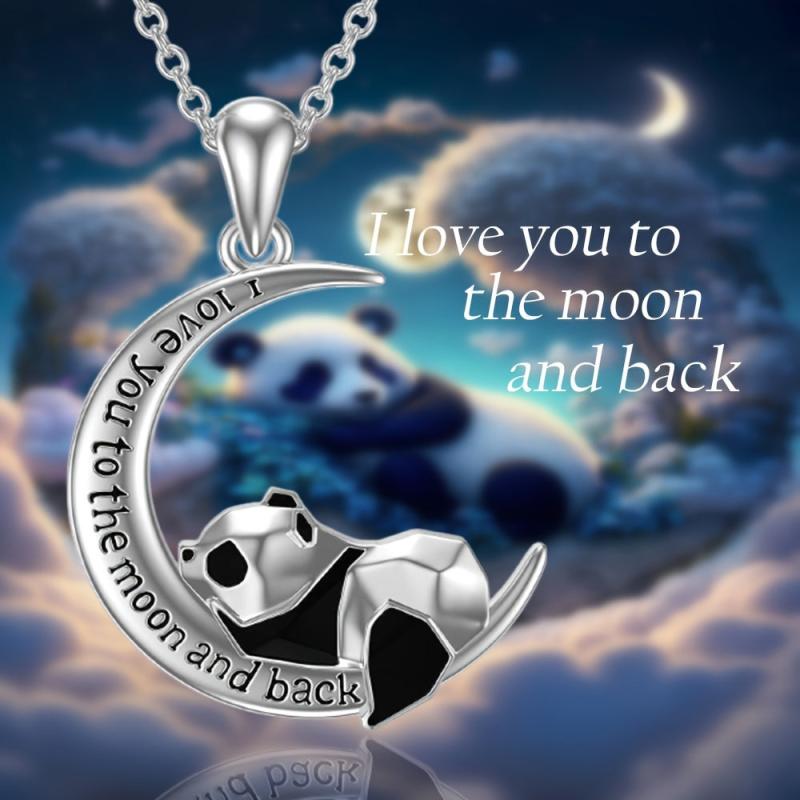 Crescent Panda Pendant Necklace Jewelry For Women Girls
