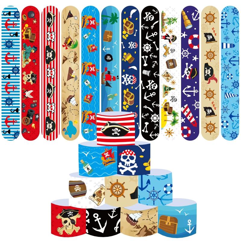 12 Pirate Party Pattern Bracelets for Kids Nautical Treasure Map Theme